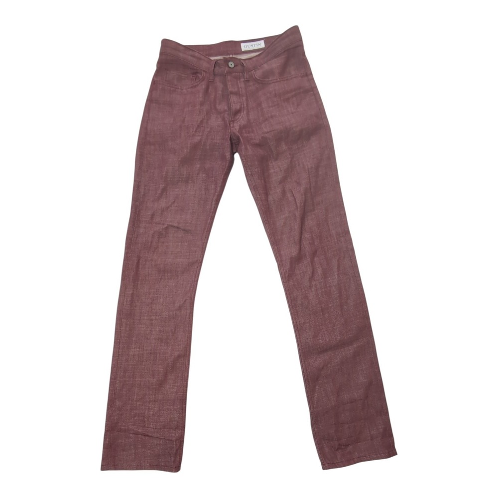 Gustin Straight Fit Jeans Mens 32 Burgundy Red Made in USA Button Fly